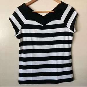 Girl V Neck Blouse Black & White Stripe | New Without